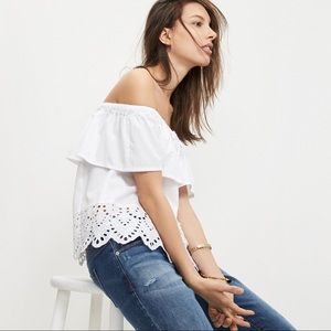 Madewell Eyelet Balcony Off Shoulder White Top XXS